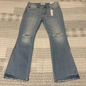 KanCan size 9/28 essentials mid rise kick flare distressed blue jeans NWT